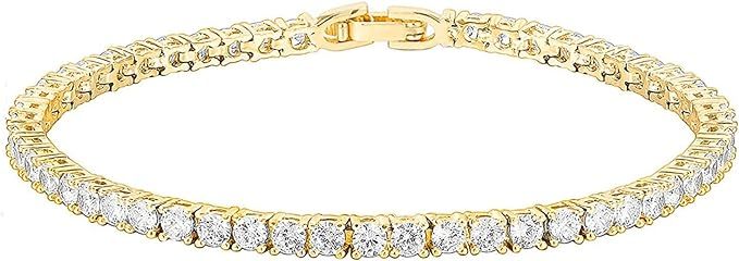 PAVOI 14K Gold Plated 3mm Cubic Zirconia Classic Tennis Bracelet | Gold Bracelets for Women | Siz... | Amazon (US)