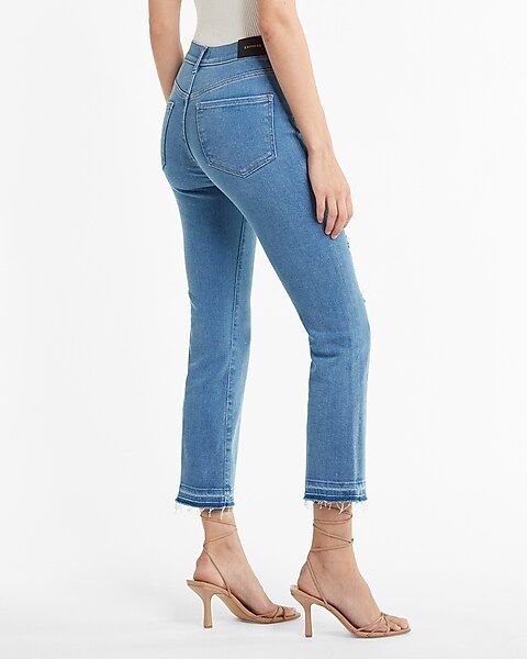 High Waisted Ripped Raw Released Hem Cropped Flare Jeans | Express