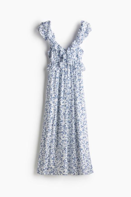 Blue and white floral ruffle detail maxi dress 

#LTKstyletip #LTKfindsunder100 #LTKSeasonal
