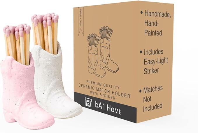 Cowboy Boot Match Holder w/Striker - Trendy Cowgirl Farmhouse Home Decor - Cute Handmade Ceramic ... | Amazon (US)