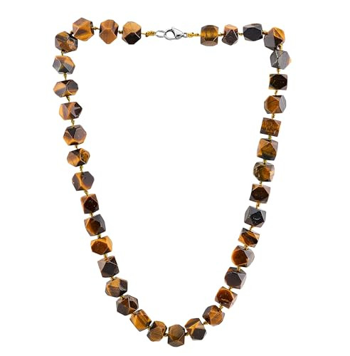 Handmade Natural Gemstone Beaded Necklace for Women - 11mm Faceted Rose Quarts, Tiger Eye, Green ... | Amazon (US)