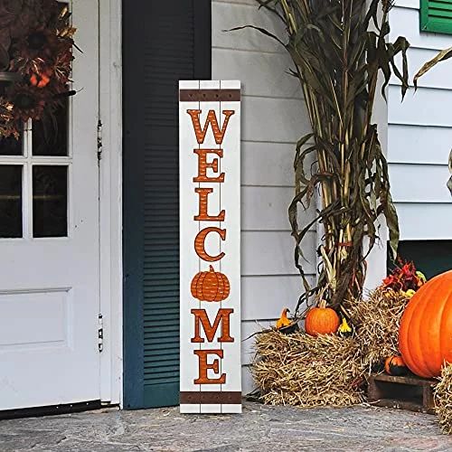 Glitzhome Wooden Welcome Sign with Metal Welcome Letters Pumpkin Decor for Porch Front Door Rusti... | Walmart (US)