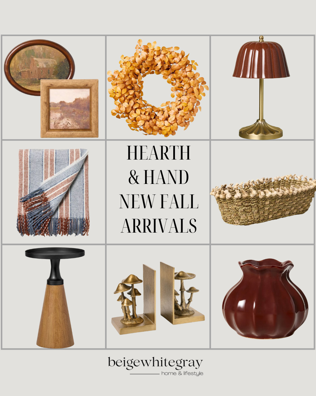 Hearth & Hand New Fall Arrivals, hearth and hand, hearth and hand target, target fall decor, new fall arrivals, target home finds, fall home accessories, fall wreath, decorative lamp, woven basket, striped throw blanket, decorative vase, brass bookends, mushroom bookends, accent table, vintage artwork, cozy fall decorating, neutral home decor, autumn home styling, fall decor ideas, target shopping

#LTKSeasonal #LTKHome