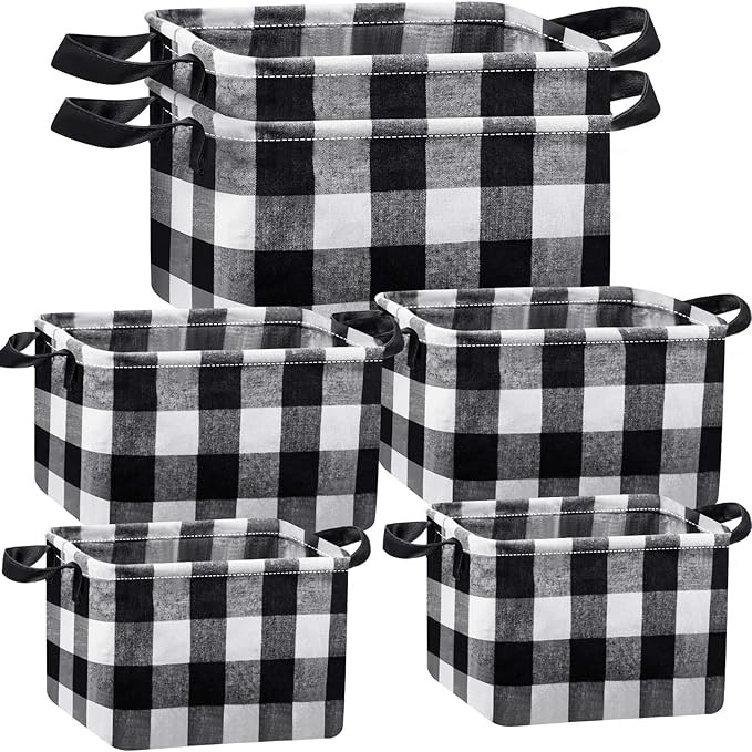Amazon.com: Boao 6 Pcs Buffalo Plaid Basket Square Storage Basket Buffalo Check Basket Bin Solid ... | Amazon (US)