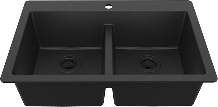 Karran 33" Black Quartz Composite Double Bowl Kitchen Sink \u2013 Top Mount Drop-In 50/50 Low Div... | Amazon (US)