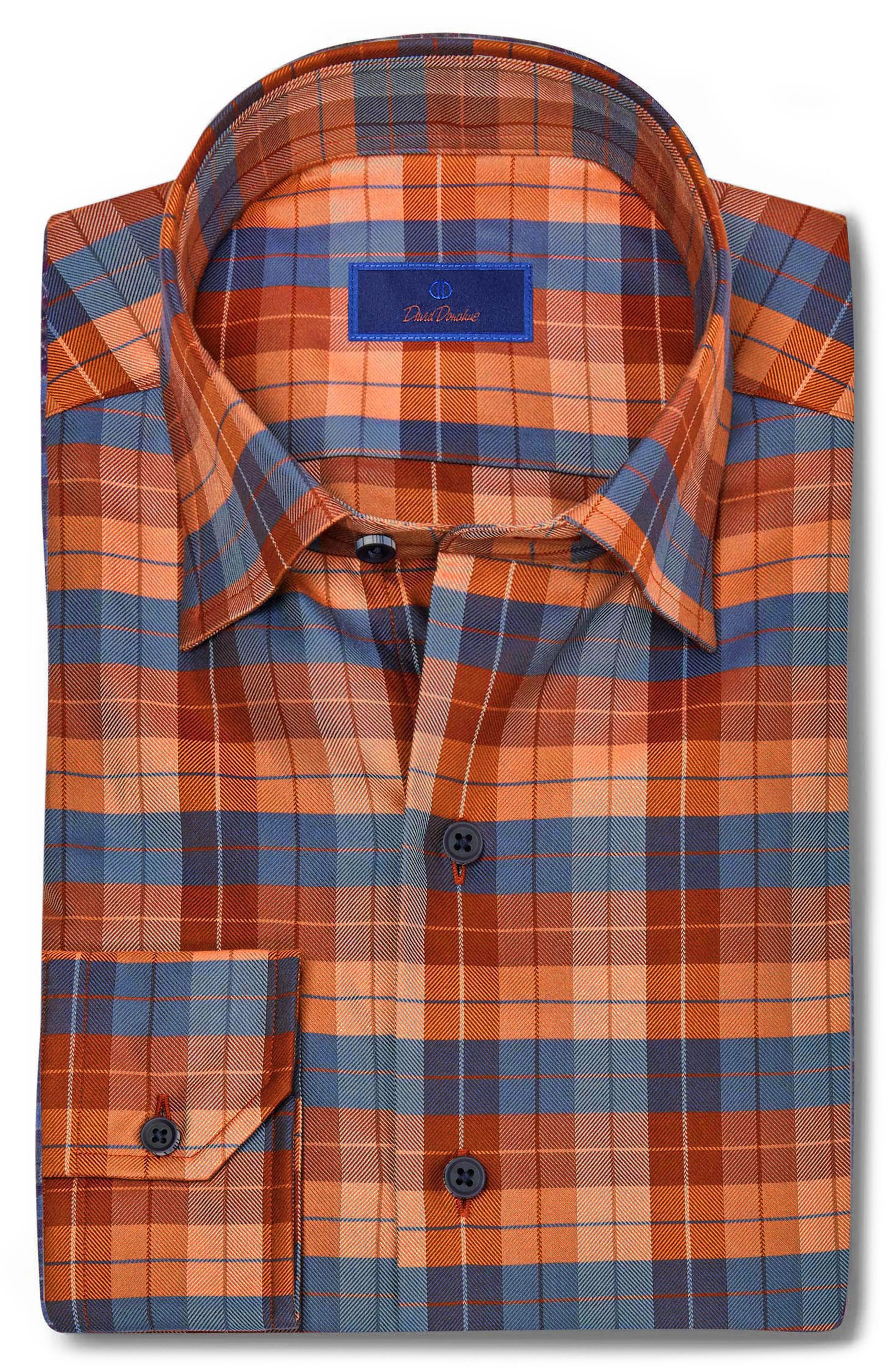 David Donahue Herringbone Plaid Dress Shirt | Nordstrom | Nordstrom