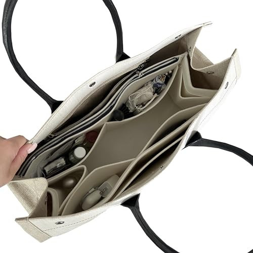 Rive Gauche Tote Bag Organizer, Rive Gauche Yves Tote Bag Insert, Rive Gauche Tote Insert Handmade 3mm Premium Felt Snug Sturdy Silver Zipper (For Small Rive Gauche N/S (Squared Version), Black) | Amazon (US)