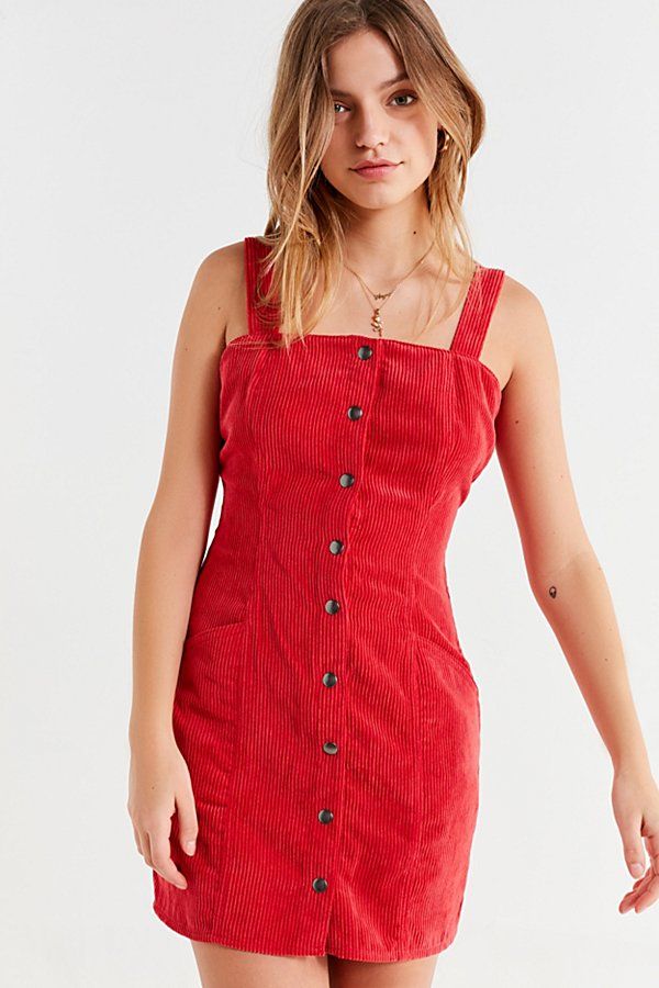 The Fifth Label Central Button-Down Corduroy Dress - Red XS at Urban Outfitters | Urban Outfitters (US and RoW)
