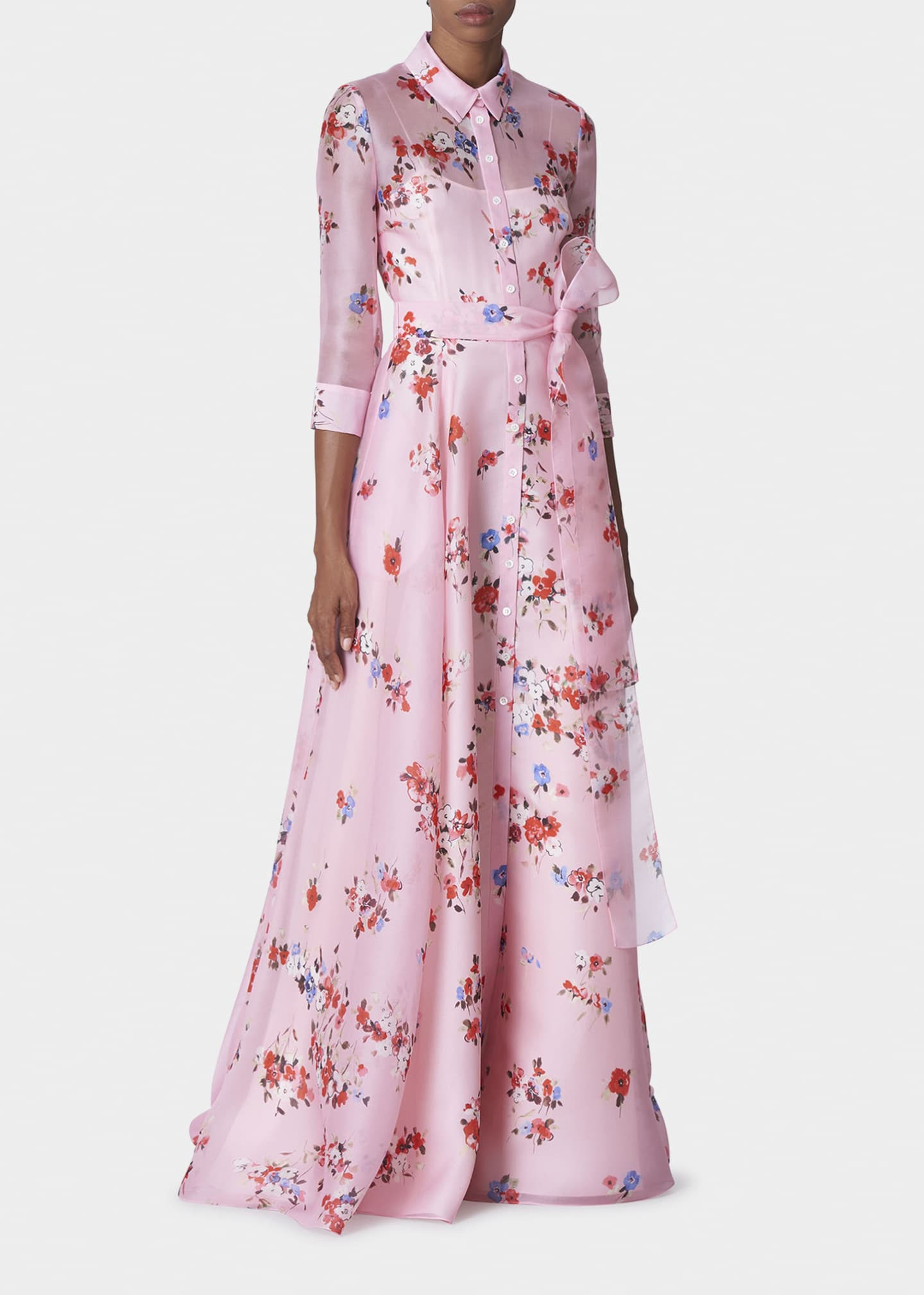 Carolina Herrera Floral Belted Silk Collared Trench Gown | Bergdorf Goodman