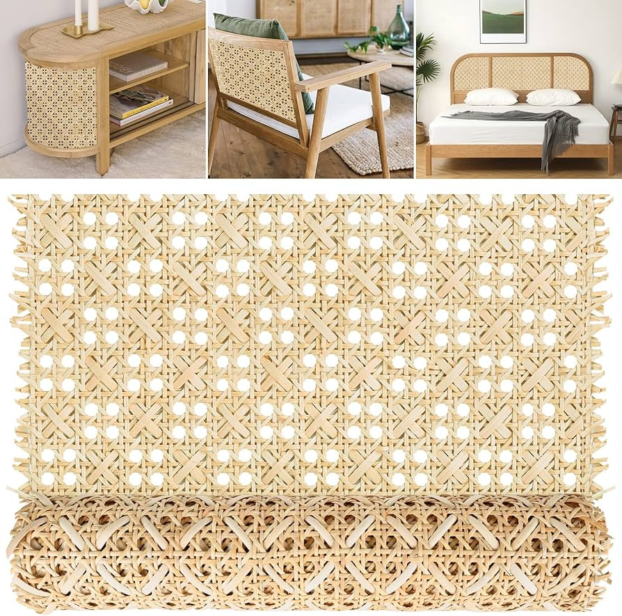 MYFAMIREA 14" Width Pressed T Shape Cane Webbing Sheet for Caning Projects, 3.3 Feet Natural Ratt... | Amazon (US)