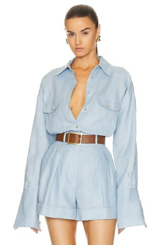 Helsa Linen Button Down Shirt in Baby Blue | FWRD 