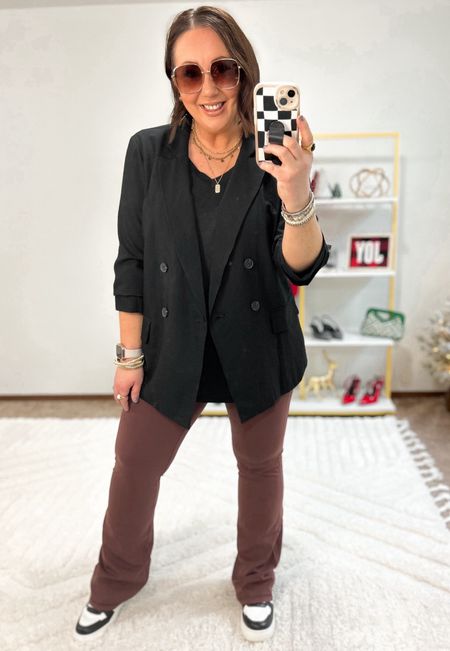 Styling my new yoga pants/flare leggings from Amazon. Wearing a size large.  My favorite brand of leggings!  XXL tee. The best layering tee with length. Large blazer. Sneakers run tts  

#LTKfindsunder50 #LTKmidsize #LTKstyletip