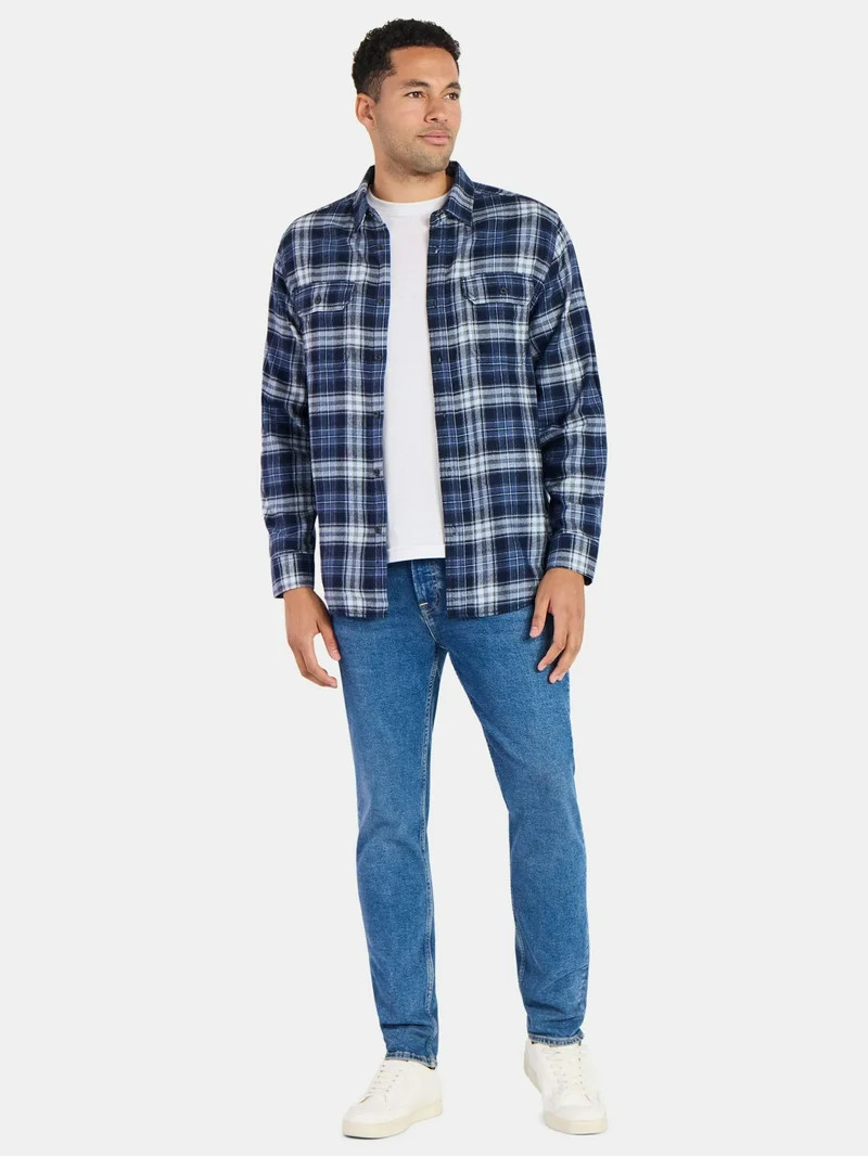 George Men's and Big Men's Double Pocket Flannel Shirt, Sizes XS-3XLT | Walmart (US)