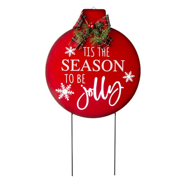 'Tis The Season Red Ornament Metal Stake, 30" | At Home