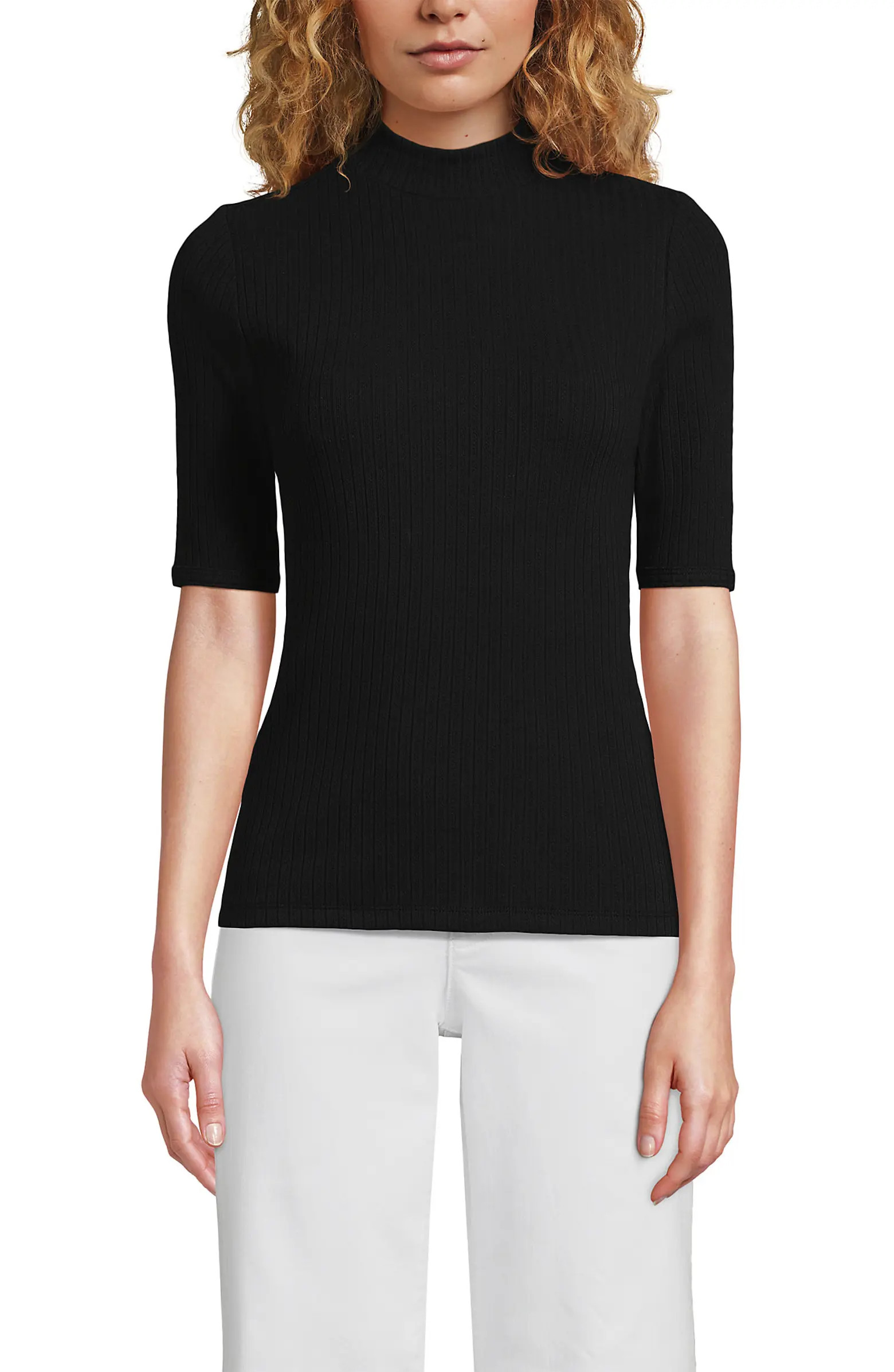 Lands' End Elbow Sleeve Pointelle Rib Mock Neck | Nordstrom | Nordstrom