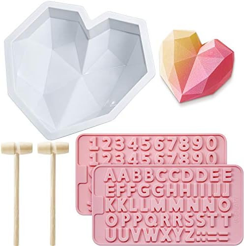 Diamond Heart Mousse Cake Mold Trays 8.7 Inch Silicone Baking Pan Oven Safe Not Sticky Mould, Wooden | Amazon (US)