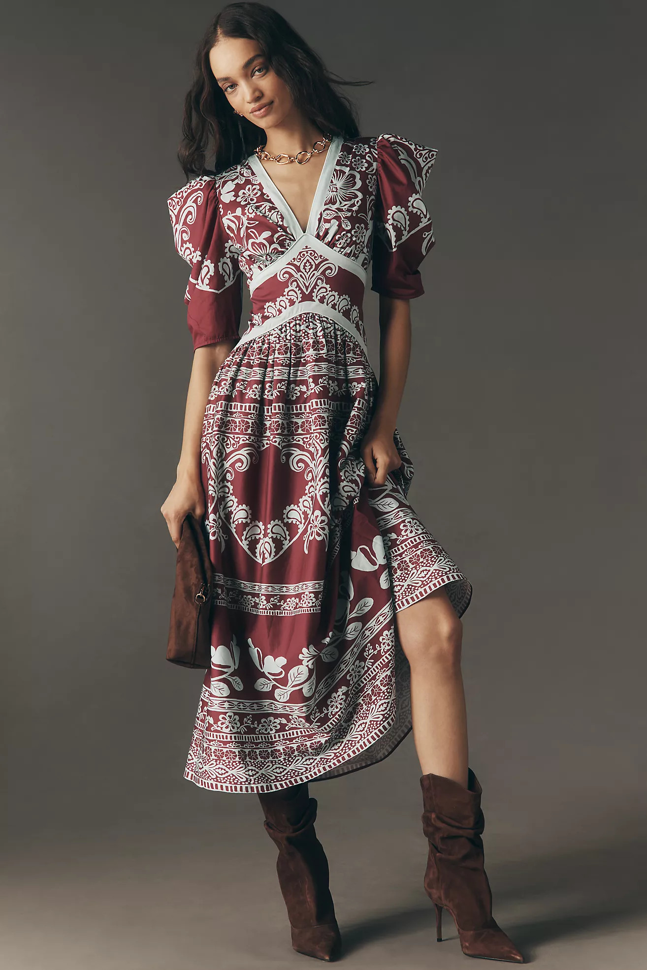 Farm Rio x Anthropologie Printed V-Neck Puff-Sleeve Maxi Dress | Anthropologie (US)