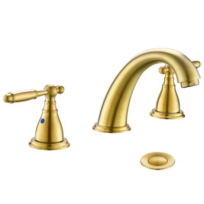 Widespread Brushed Gold 8 Inch 3 Hole 2-Handle Bathroom Faucet With Metal Pop-Up Drain Assembly, Low Arc Bathroom Sink Faucet | Wayfair North America