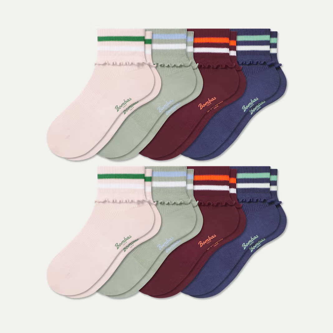Youth Foldover Ruffle Quarter Sock 8-Pack | Bombas