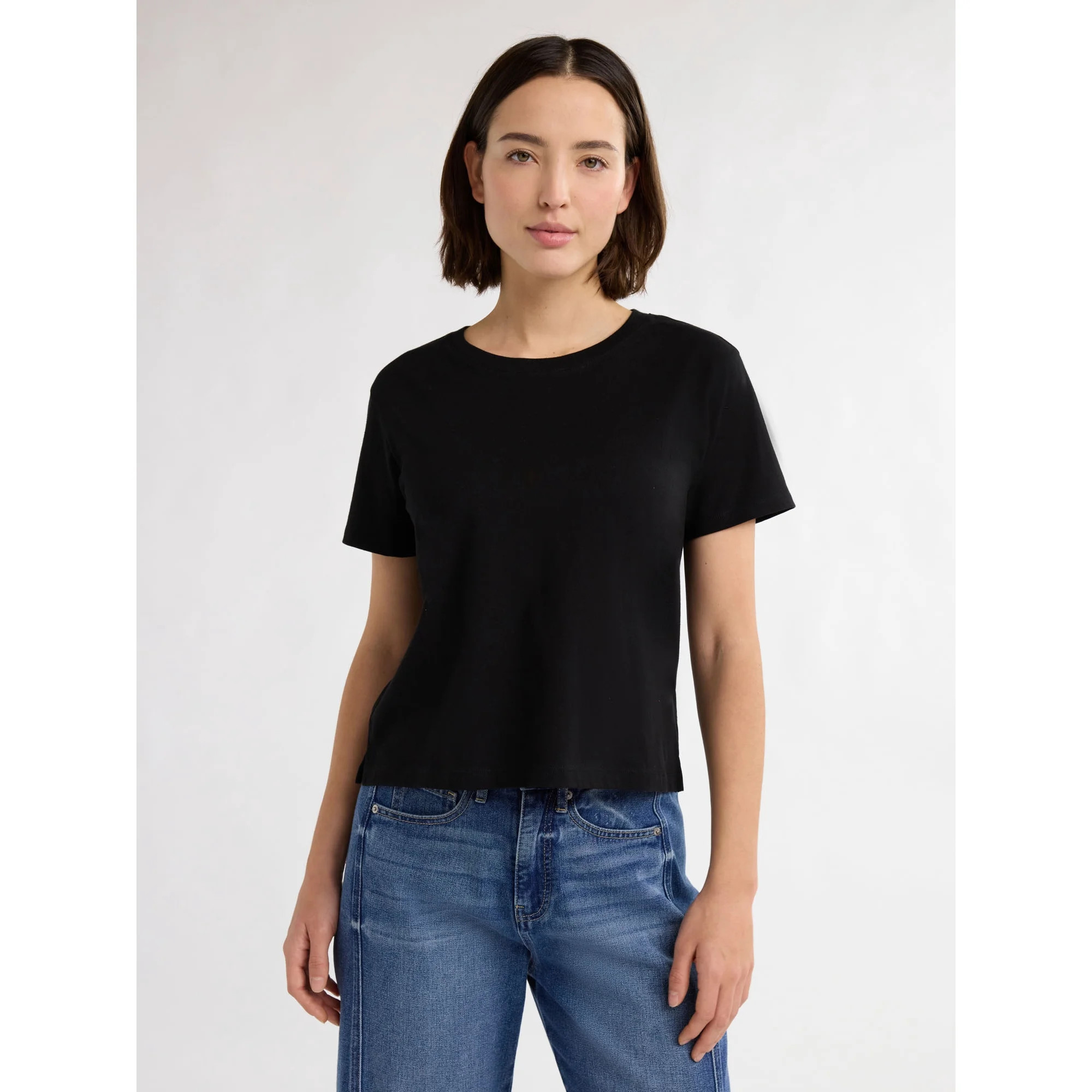 Free Assembly Women's Cotton Cropped Boxy Tee with Short Sleeves, Sizes XS-XXL | Walmart (US)
