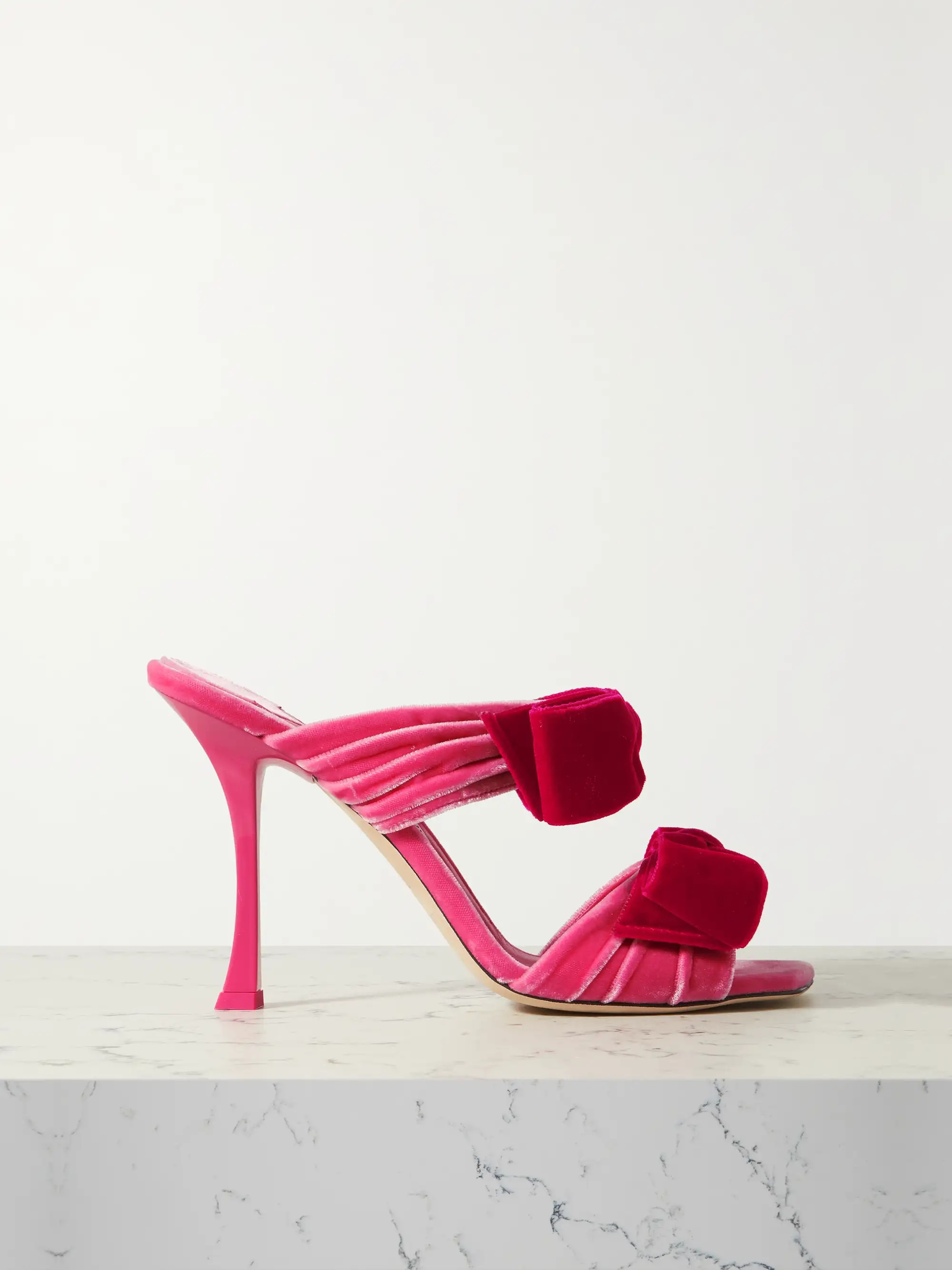 Flaca 100 bow-detailed ruched velvet sandals | NET-A-PORTER (US)