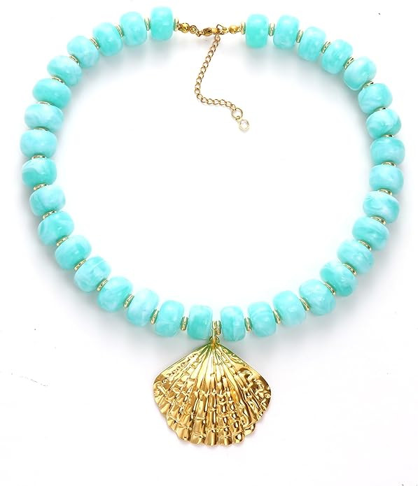 Chunky Beaded Starfish Shell Necklace for Women Colorful Boho Summer Chain Choker Beach Necklace ... | Amazon (US)