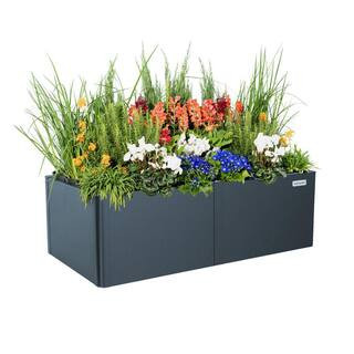 Modern Raised Garden Bed 17"" Tall 27""x53"" Heavy Planter Box for Trees/Flowers Double-Walled Metal Planters Midnight Blue | The Home Depot
