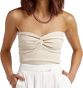 EFAN Womens Tube Tops Summer Twist Knot Front Knit Bandeau Strapless Ribbed Sleeveless Y2K Crop T... | Amazon (US)