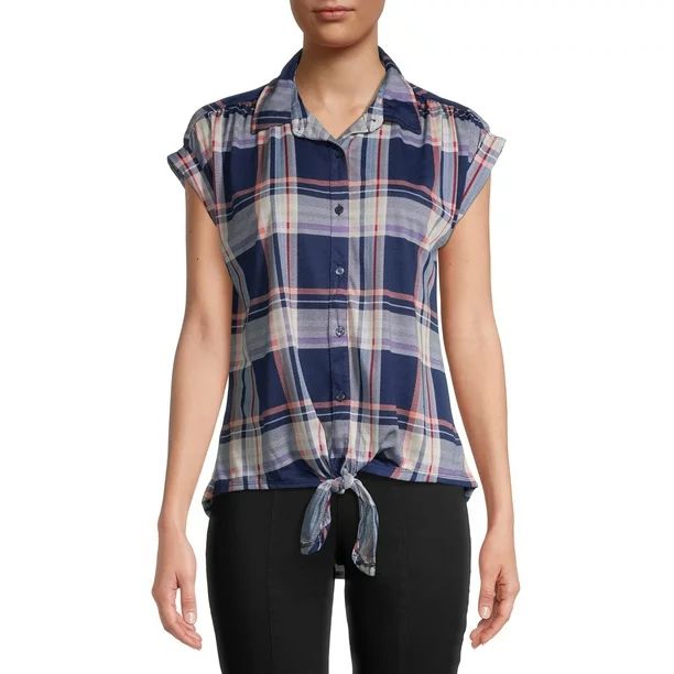 New York Laundry Women’s Short Sleeve Tie Front Button Top | Walmart (US)