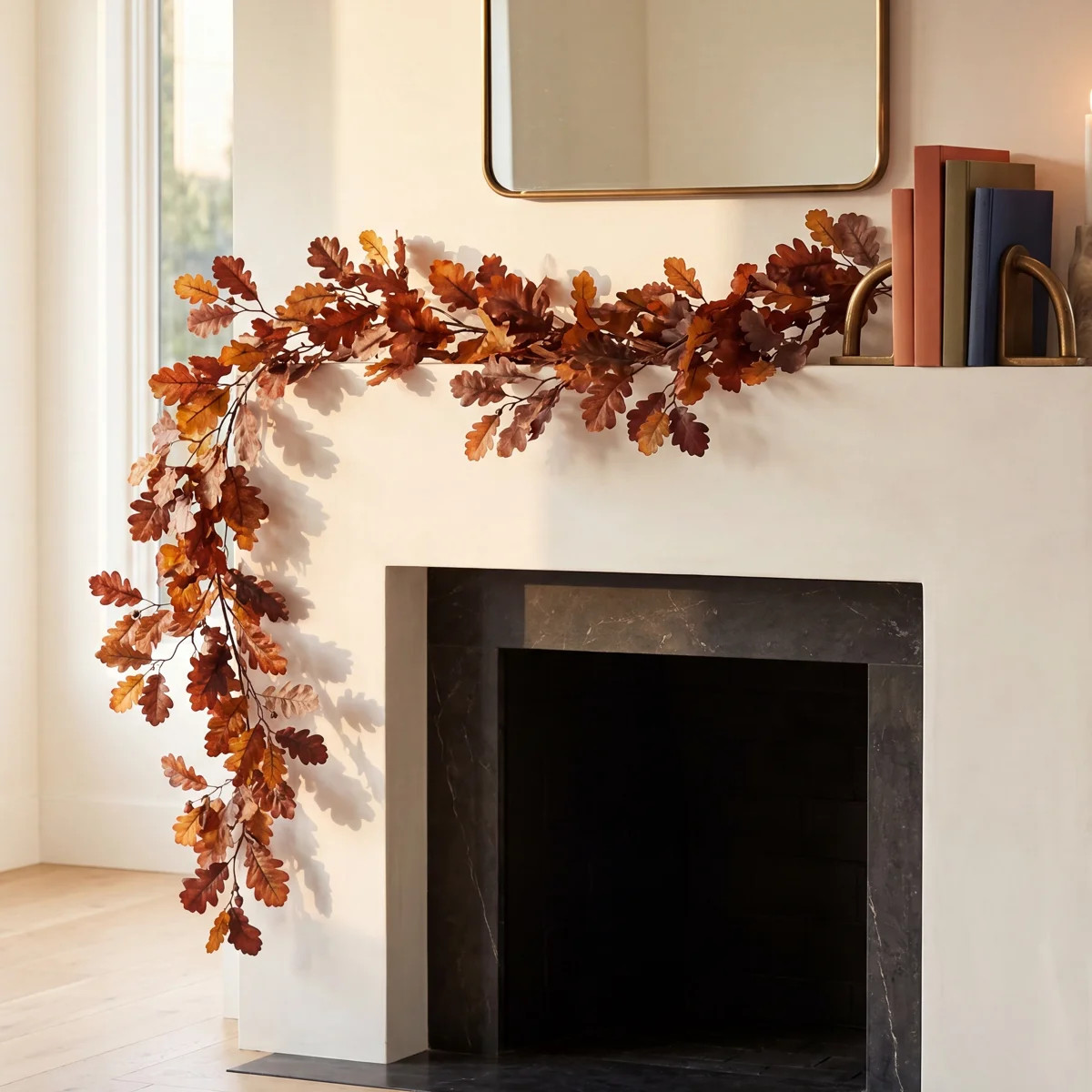 Rustic Brown Oak Leaf & Autumn Acorn Fall Table Runner Mantle Garland | Wayfair North America