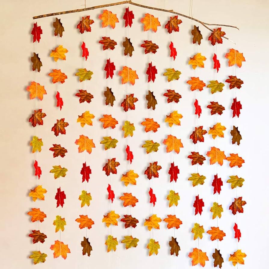 Fall Maple Leaf Garland, Artificial Autumn Maple Leaves Plants Vine Hanging Garland for Home Gard... | Amazon (US)