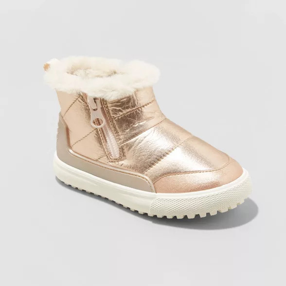 Toddler Double Zipper Slip-On Indiana Boots - Cat & Jack™ Rose Gold 11 | Target