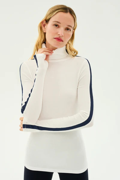 Jackson Rib Full Length Turtleneck - White/Indigo | SPLITS59 | Splits59.com