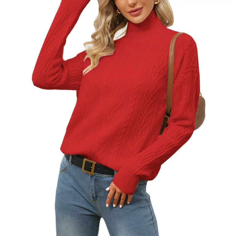 BERTHMEER Turtleneck Sweater Cable Knit Sweater Pullover Sweaters for Women Wool Sweater Long Sle... | Walmart (US)