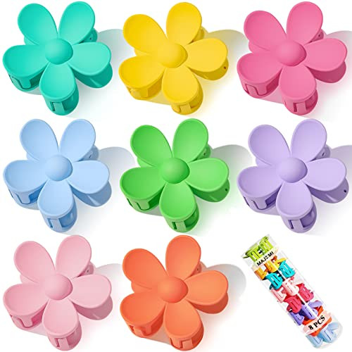 Hair Claw Clips Flower Hair Clips 8PCS Cute Hair Clip Matte Hair Clips Big Claw Clip Strong Hold Jaw | Amazon (US)