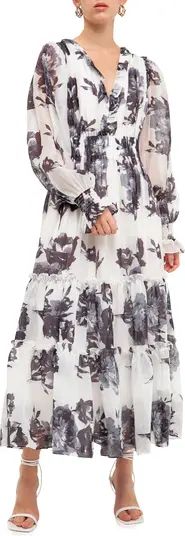Floral Long Sleeve Ruffle Trim Maxi Dress | Nordstrom Rack