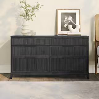Welwick Designs 6-Drawer 56 in W Black Solid Wood Transitional Reeded Dresser HD9823 - The Home D... | The Home Depot