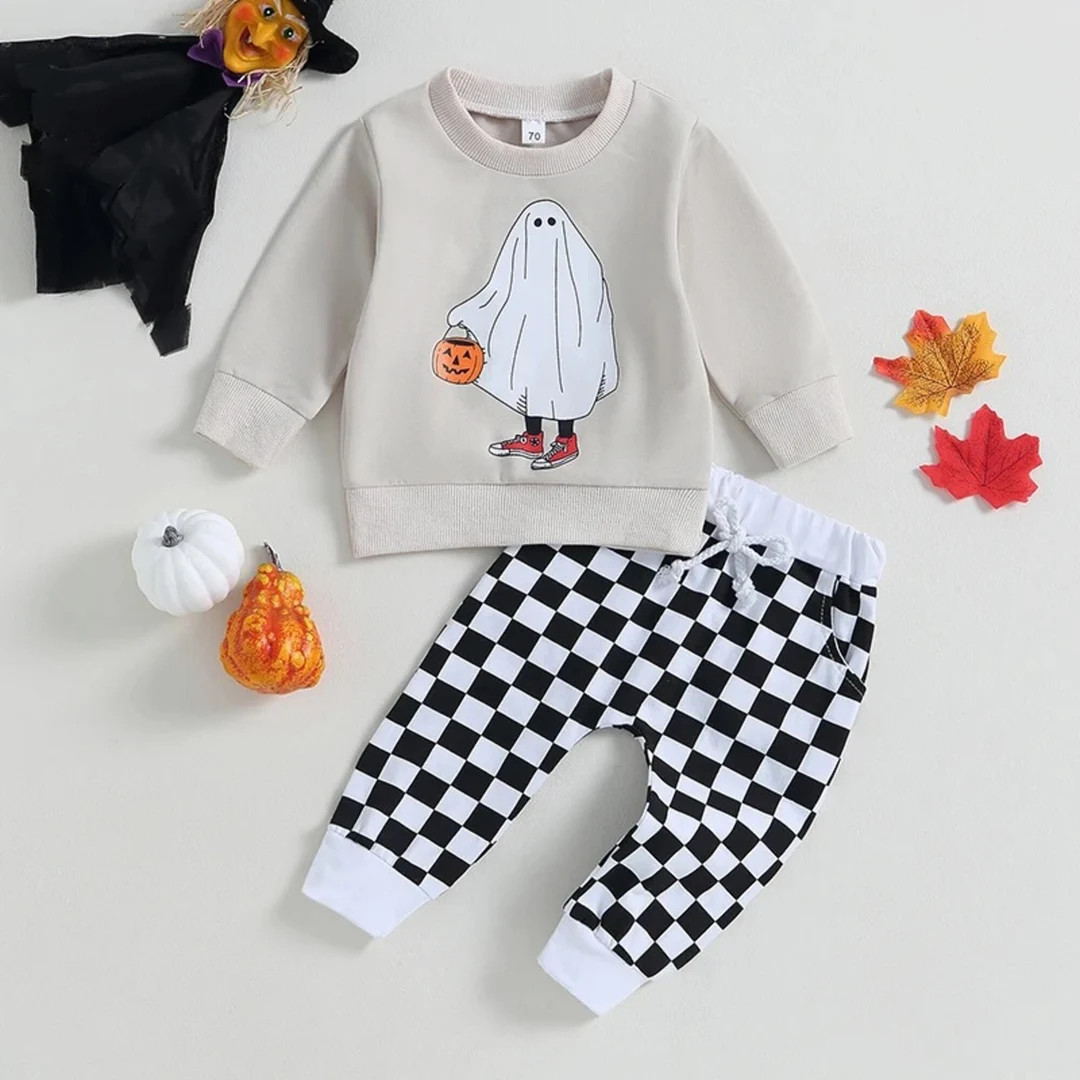 Halloween Baby Boys Long Sleeve Ghost Print Sweatshirtplaid - Etsy | Etsy (US)
