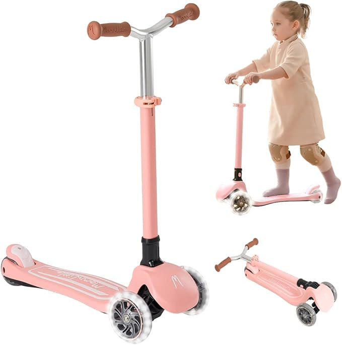 MomnLittle Foldable Kids 3 Wheels Scooter(Pink/Beige/White) with LED Light-Flashing Wheels Adjust... | Amazon (US)