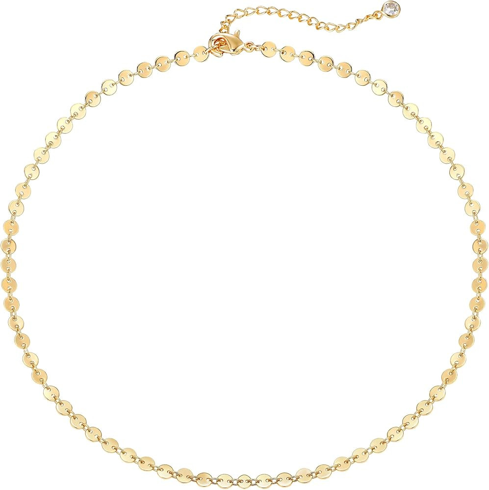 Dremmy Studios Dainty Gold Choker Necklace for Women 14K Gold Plated Coin Disc Figaro Layered Bea... | Amazon (US)