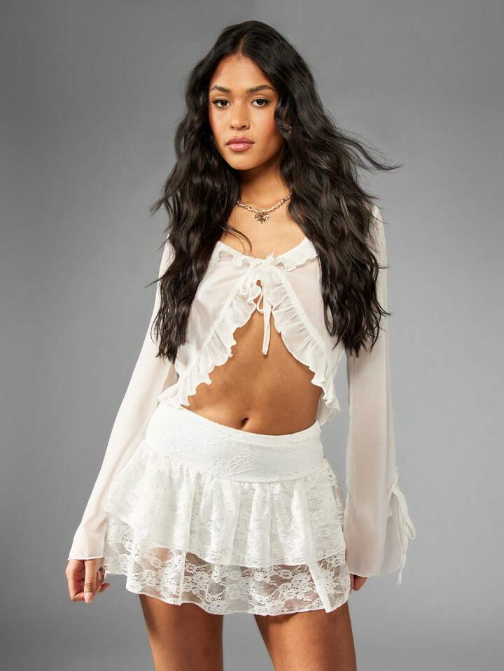 MISSGUIDED Saia Curta Godê Com Babados E Rendas | SHEIN