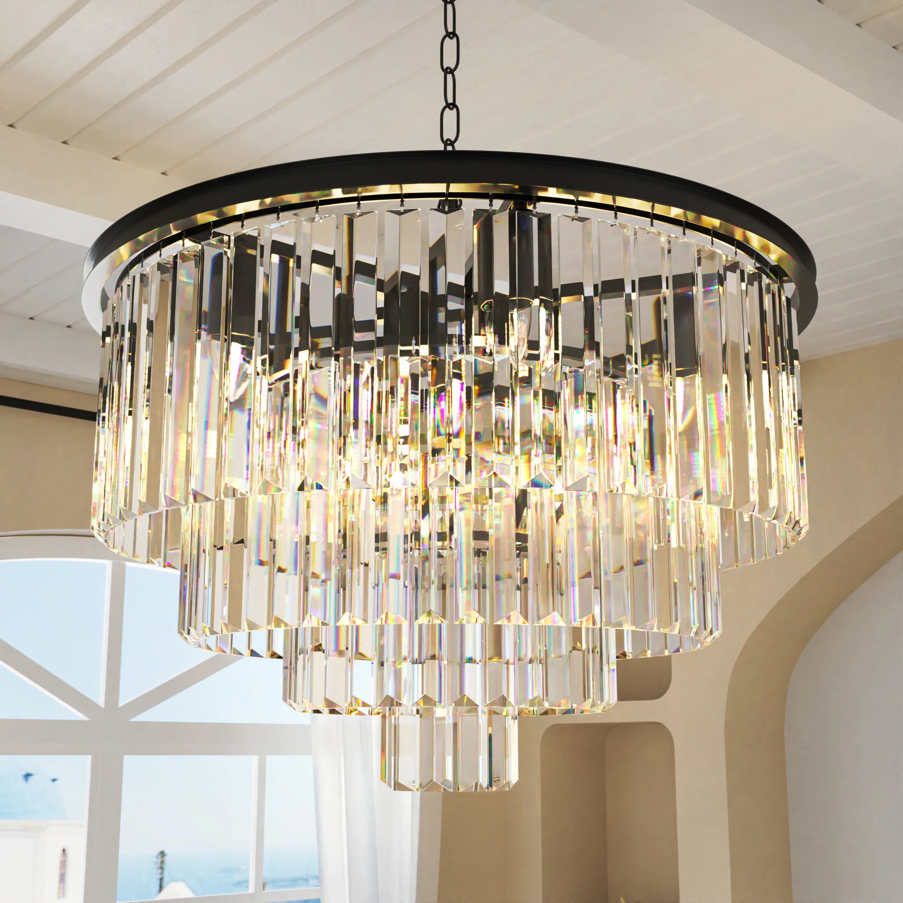 24" Modern 9 - Light Dimmable Tiered Chandelier with Crystal Accents | Wayfair North America