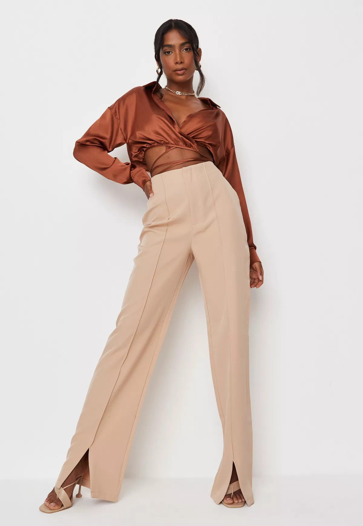 Tall Sand Split Hem Seamed Pants | Missguided (US & CA)