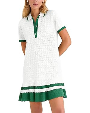 Shiyifa Womens Summer Sweater Polo Dresses Crochet Knit Short Sleeve Mini Dress Loose Casual Sund... | Amazon (US)