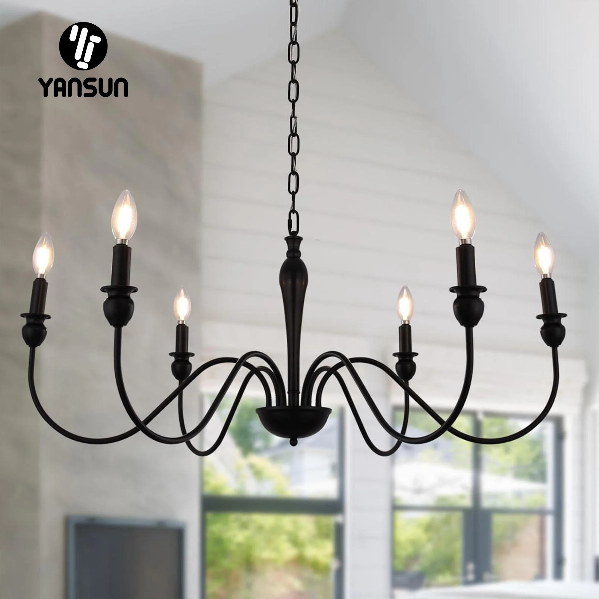 Black Farmhouse Chandeliers, 6-Light Industrial Iron Chandeliers Lighting, Classic Candle Ceiling... | Walmart (US)