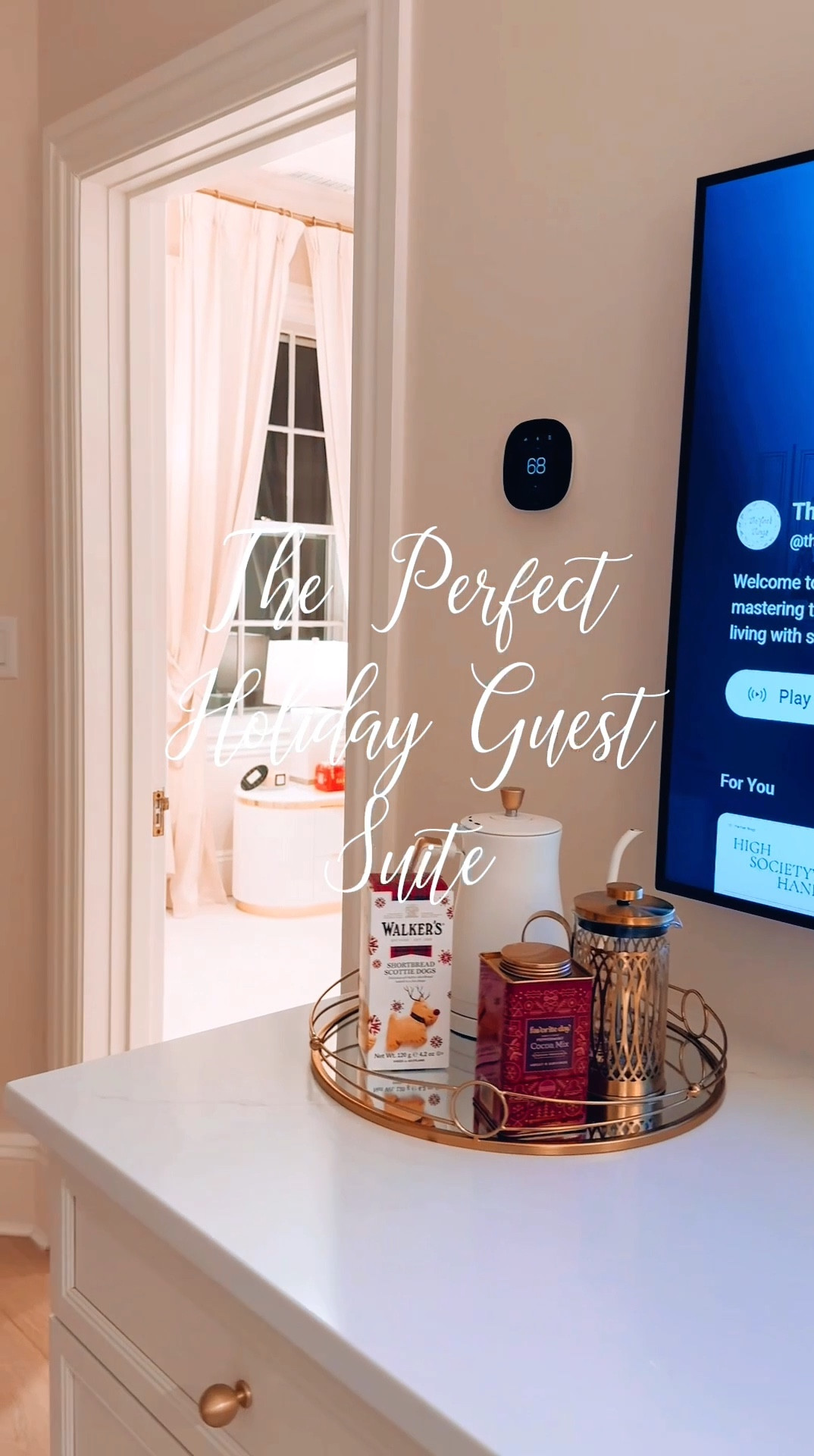 Darlings, when it comes to hosting, I don’t just create a guest room—I create a guest experience. For the holidays, I turned the octagonal tower into a festive retreat with a red, white, and green theme (classic, timeless, fabulous). ✨ Outside the room? A cozy sitting area with a snack bar fully stocked: sodas in the fridge, sweet and salty treats, a French press, and a kettle—because midnight cravings are real, and I don’t do half measures.
Inside, chic flower arrangements, candles, the WiFi password framed beautifully (naturally), an alarm clock, water carafe, and some English Christmas treats—yes, from England, because details matter. 🎄 And let’s not forget the bathroom! Festive towels in red and green and all the essentials to ensure my guests feel welcome, comfortable, and utterly spoiled.
It’s giving luxury, it’s giving thoughtful, and most importantly—it’s giving home within a home.
Stay chic and unforgettable this holiday season! ✨