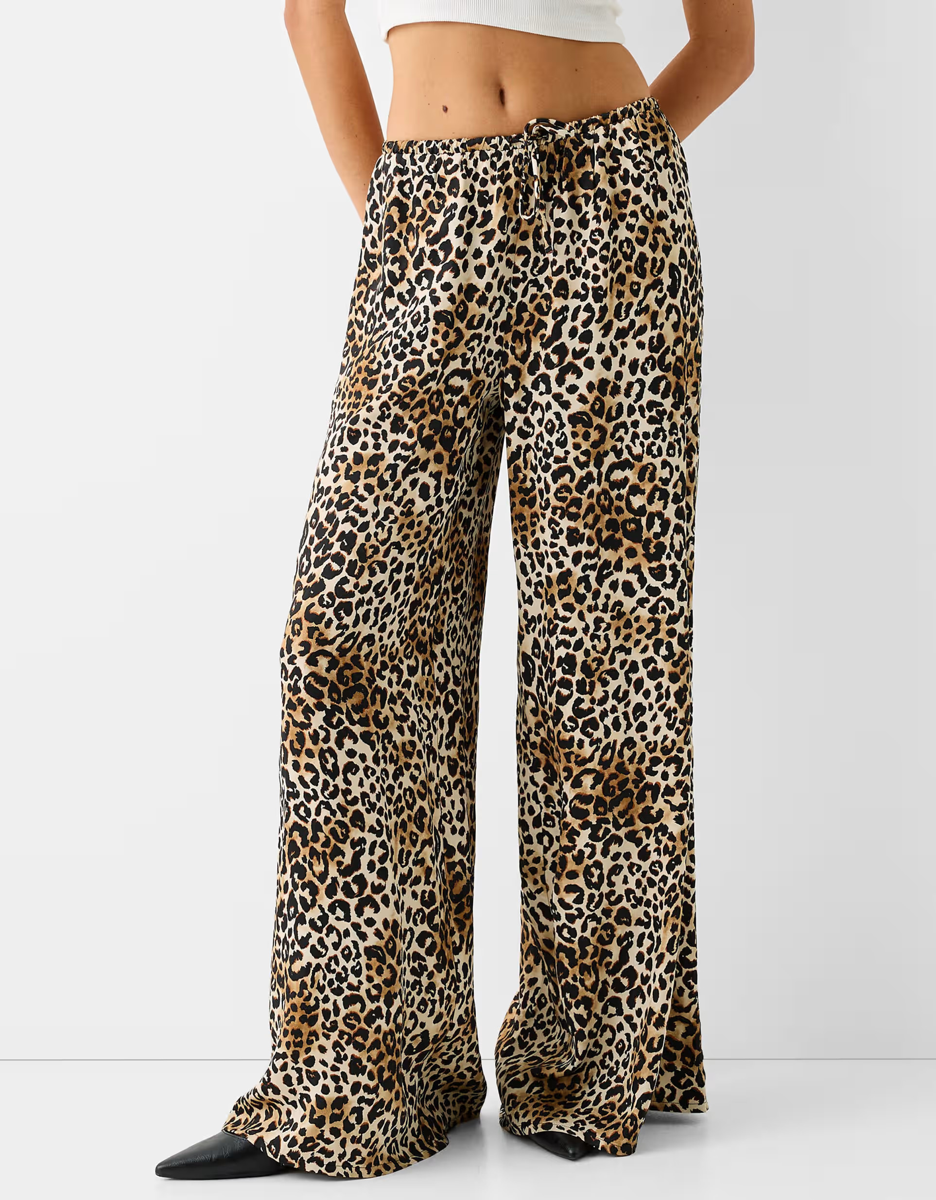 Bershka tie waist wide leg trousers in leopard print | ASOS (Global)