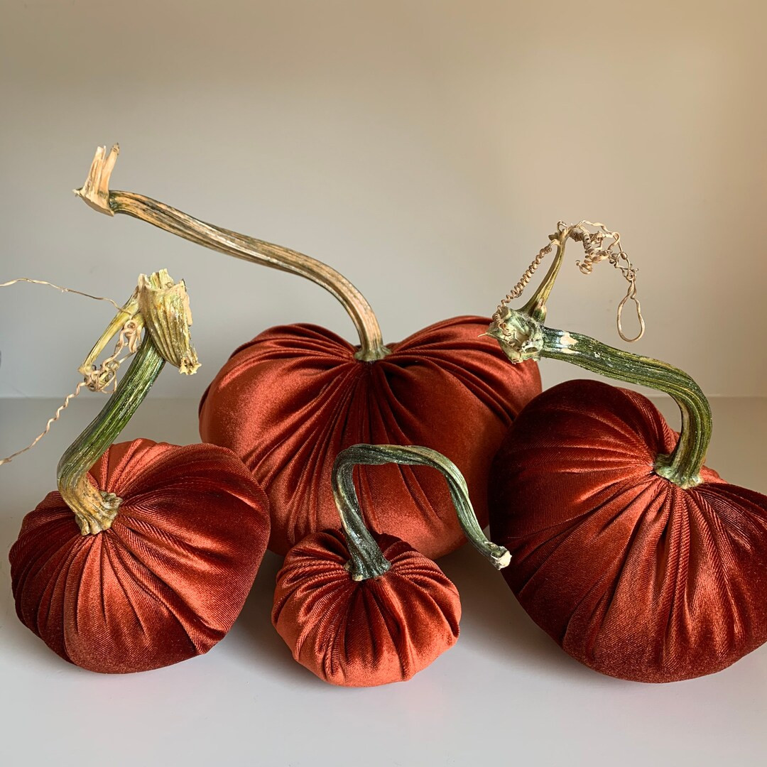 Rust Velvet Pumpkin, Fall Pumpkin Decor, Velvet Pumpkin in Rust With Real Stem - Etsy | Etsy (US)