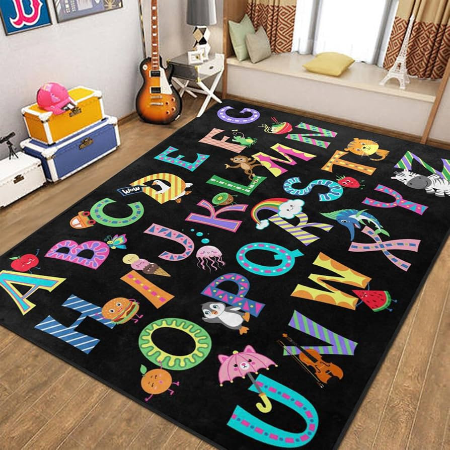 ABC Alphabet Rug, Classroom Playmat Rugs - 5x7 Ft Kids Carpet with Rubber Backing, Colorful Carto... | Amazon (US)