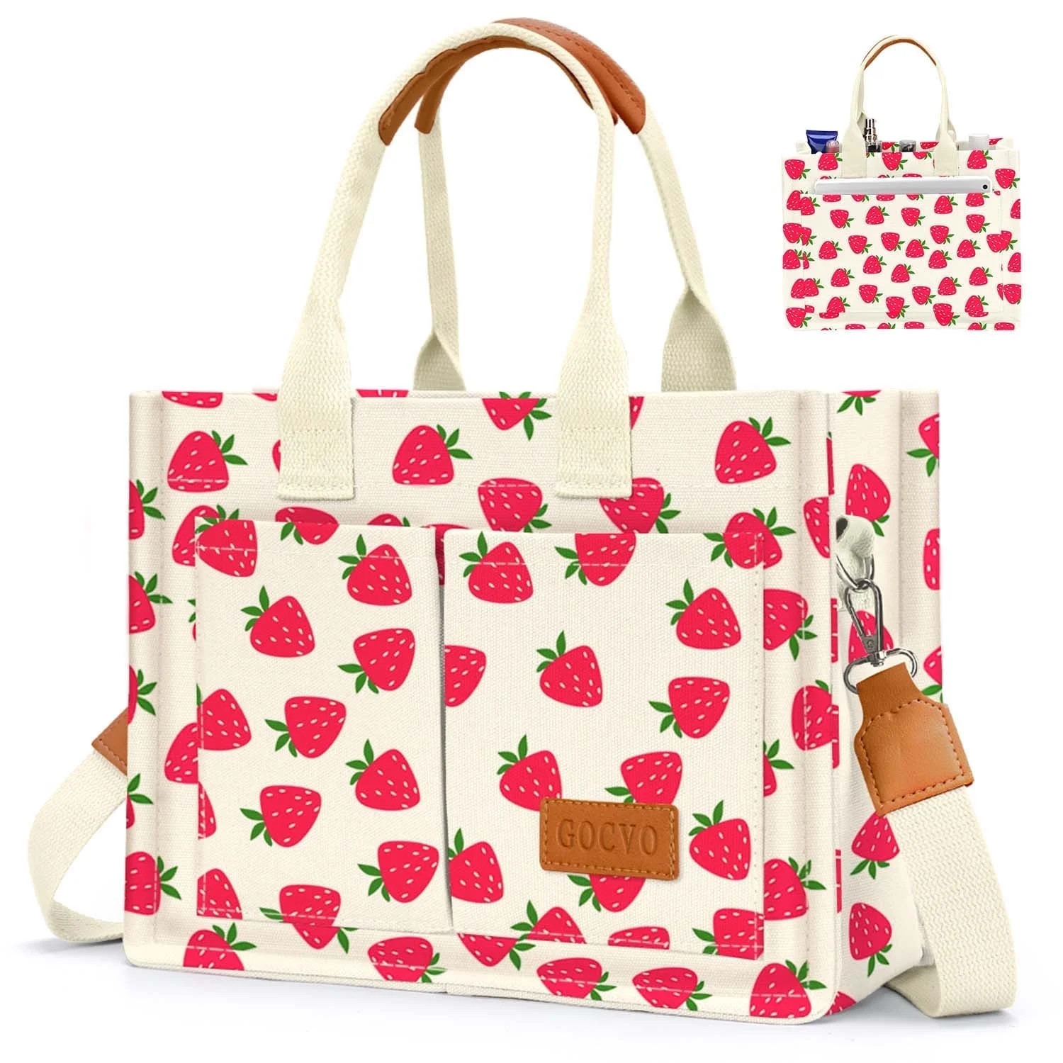 Gocvo Canvas Tote Bag for Women, Large Multi-Pocket Shoulder Handbag, Crossbody Messenger Bag, St... | Walmart (US)